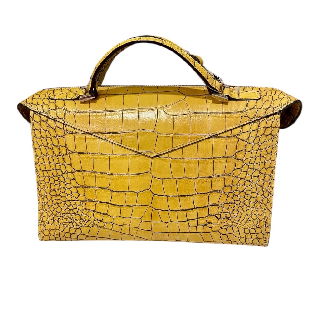 EUC J. Peterman Yellow Leather Croc Embossed Handbag